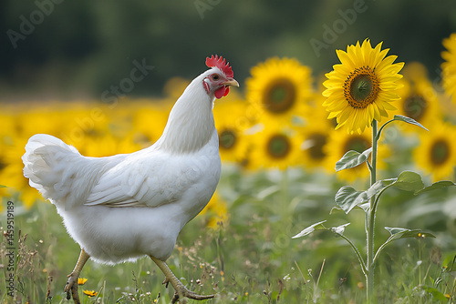name : leghorn hen sunflower field,
