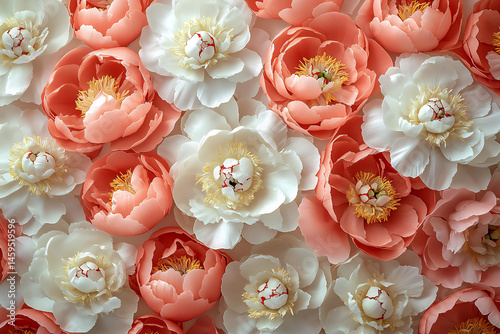 name : loving warm pastel peony wall, dreamy macro detail,