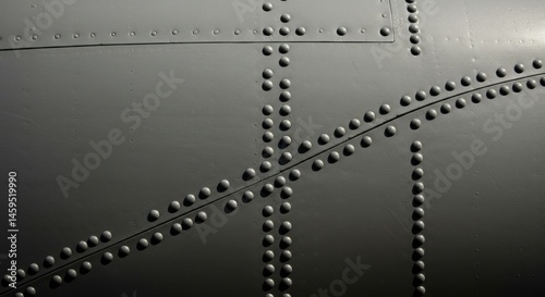 Close-up Rivet Lines on Aircraft Fuselage with Side Lighting