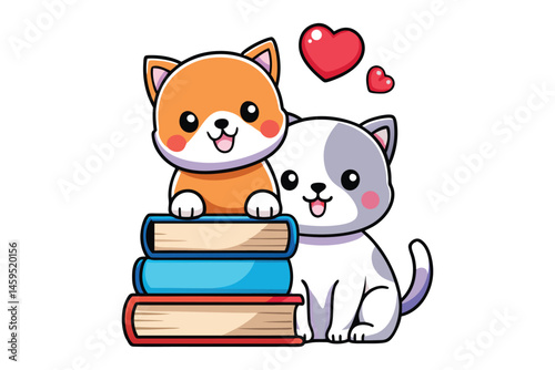 cute cats books silhouette vector