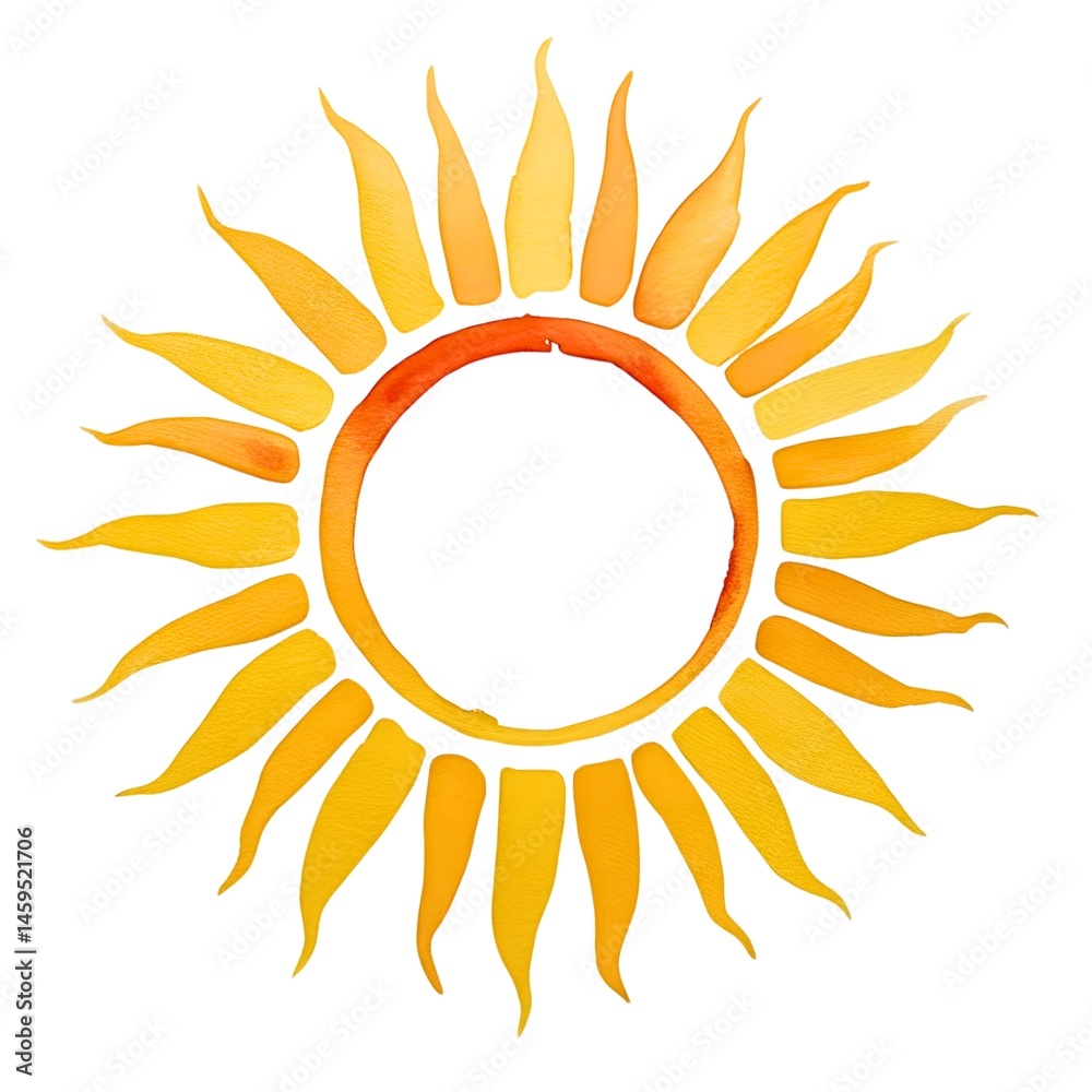 Yellow ink shiny sun watercolor illustration isolated on white background Yellow ink shiny sun watercolor illustration isolated on white background