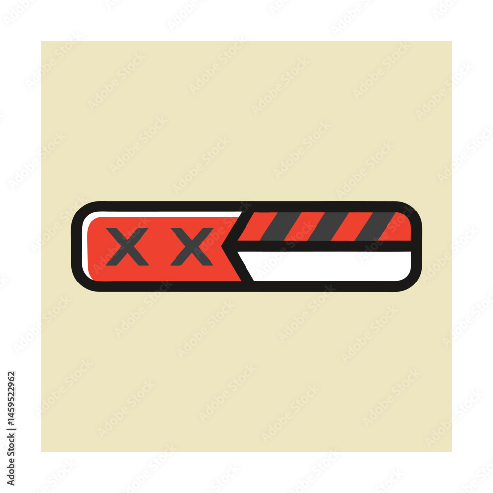 Naklejka premium Vector illustration of a retro game over screen with bold colorful graphics and alert symbols