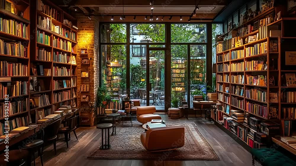 Tranquil Library Ambience: An inviting and cozy space filled with books and natural light Tranquil Library Ambience: An inviting and cozy space filled with books and natural light