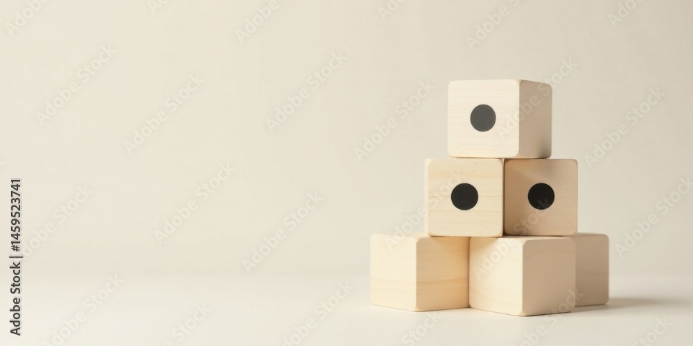 Fototapeta premium Simple Wooden Blocks with Dots Arranged in a Pyramid Shape on a Light Background