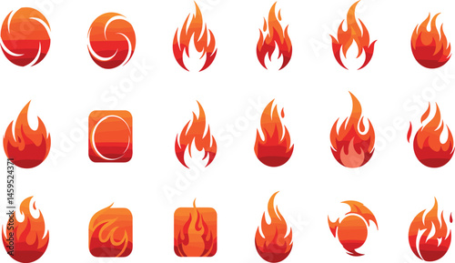 Cartoon red flame. Fire flames, hot fireball, danger wildfire campfire and bonfire elements, fire frames and flaming borders