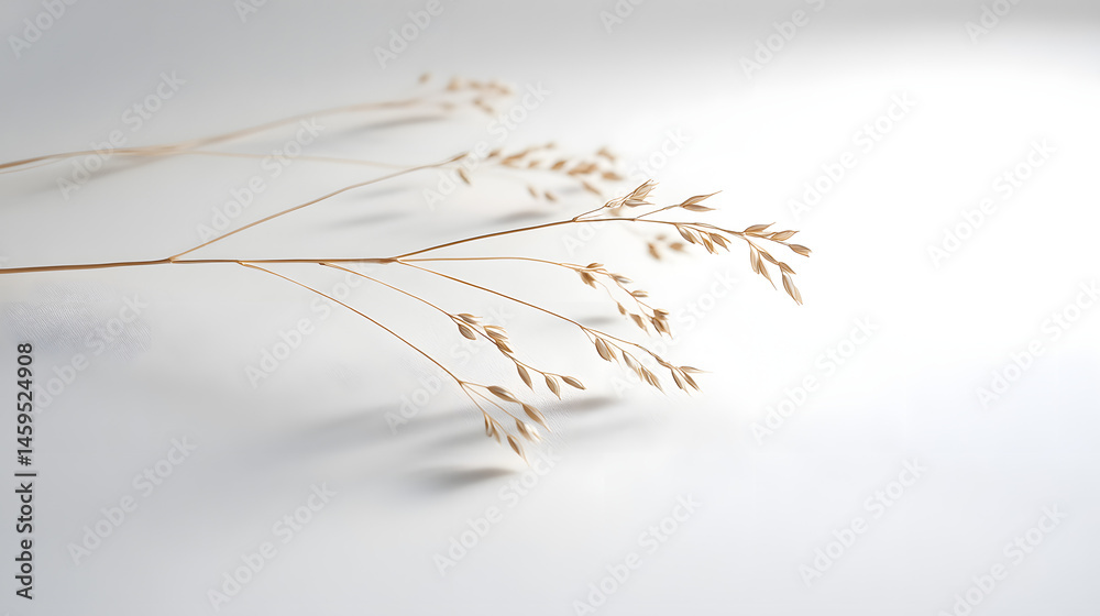 Obraz premium Delicate barley ears, finely structured, placed with precision on a clean, white background.