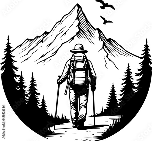 Solo Hiker in the Mountains – Wilderness Adventure Artwork