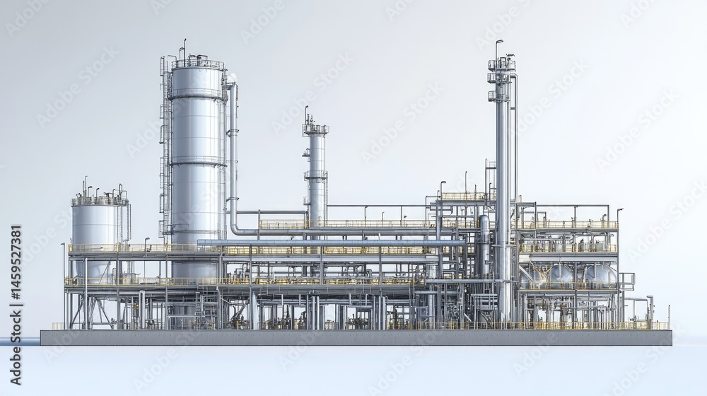Fototapeta premium Industrial facility complex against a neutral backdrop.