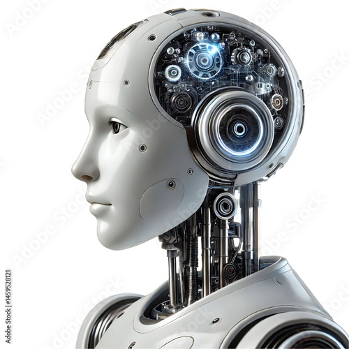 ai robot thinking, side view isolated on white background