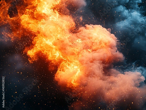 Fiery explosion with smoke and sparks