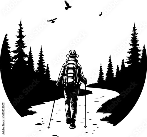 Solo Hiker in the Mountains – Wilderness Adventure Artwork