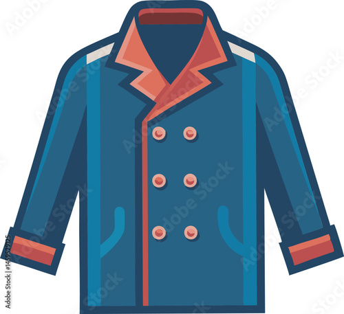 A stylish peacoat vector art illustration showcasing classic double-breasted design, clean lines, and timeless fashion appeal, perfect for digital projects.
