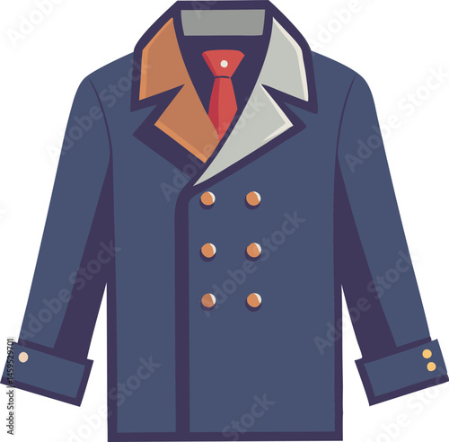 A stylish peacoat vector art illustration showcasing classic double-breasted design, clean lines, and timeless fashion appeal, perfect for digital projects.