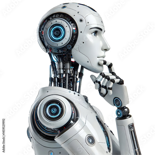 ai robot thinking, side view isolated on white background