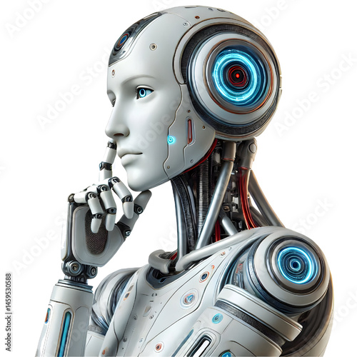 ai robot thinking, side view isolated on white background