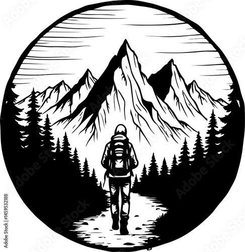 Solo Hiker in the Mountains – Wilderness Adventure Artwork