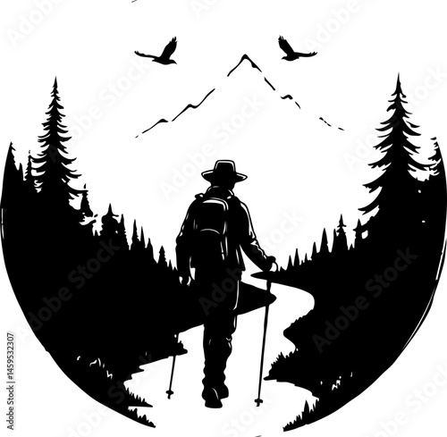 Solo Hiker in the Mountains – Wilderness Adventure Artwork