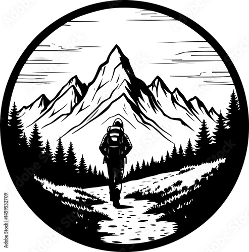 Solo Hiker in the Mountains – Wilderness Adventure Artwork