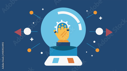 Future Scenario Visuals A crystal ball held by an AI hand depicting various future scenarios within the ball like growing sales shifting consumer preferences illustrating the