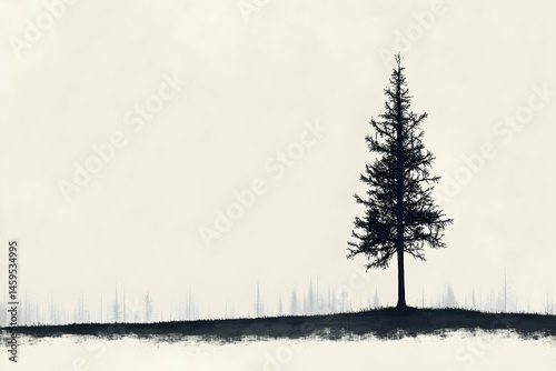 Wallpaper Mural A lone evergreen tree stands against a pale background with a suggestion of grass. Torontodigital.ca