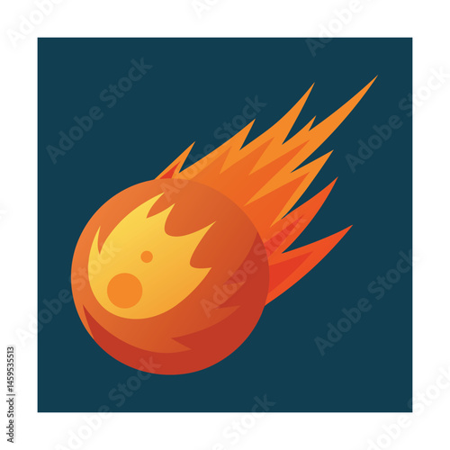 Illustration of a flaming meteoroid or comet in the dark blue sky graphic design