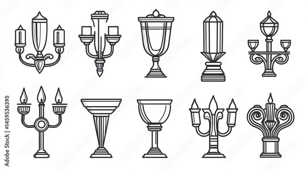 Vector glyph icon showing a set of wall sconces in outline format Vector glyph icon showing a set of wall sconces in outline format