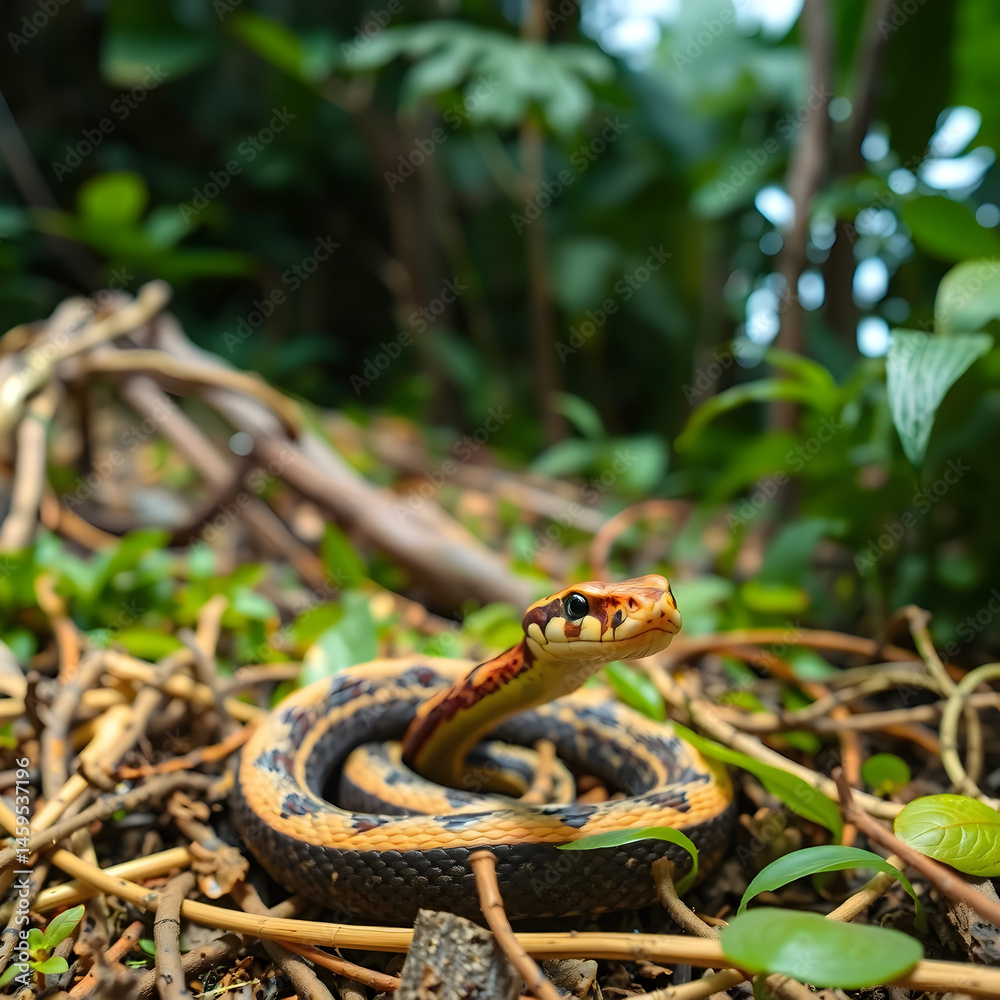 Fototapeta premium Snake in Lush Jungle Environment