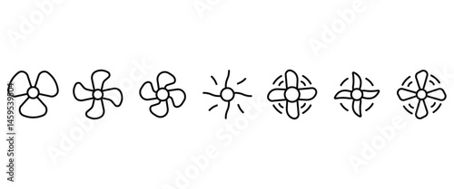 Exhaust fan. Air ventilation glyph icon. Airflow. Ventilator rotation. Turbine, propeller. Fan icons. Air ventilation vector isolated illustration in transparent background. Icon Set. Editable Stroke.