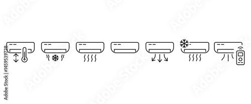 Simple set of Air Conditioner icons in outline style. AC Line Art Logo. Vector illustration isolated on transparent background. Editable stroke