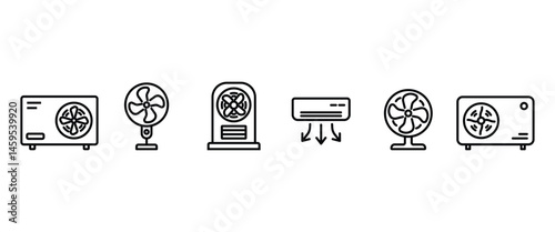 Air conditioning set icon, Air conditioner editable stroke outline icons set isolated on transparent background vector illustration. Ac Icon set. HVAC Linear icon collection