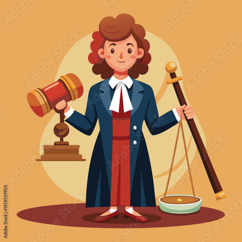 Court Clerk Holding Large Gavel – Flat Vector Legal Scene