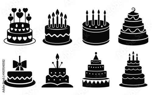 set of silhouette birthday cake vector illustration. 
