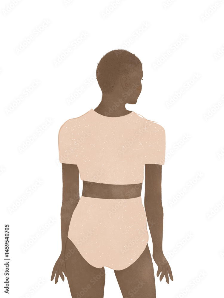 Fototapeta premium beautiful elegant African American gen z woman posing in swimming suit bikini on transparent background png body positivity spring summer beach fashion swimwear women's day mother's day