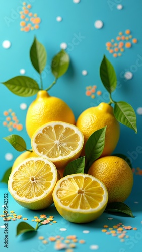A fresh citrus medley on a blue table