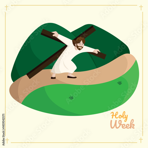 Jesus carrying cross. Vector