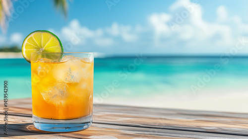 Obraz na płótnie A cocktail at the beach with the ocean in the background.. w salonie