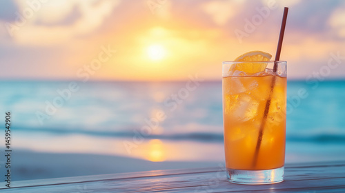 Obraz na płótnie A cocktail at the beach with the ocean in the background.. w salonie