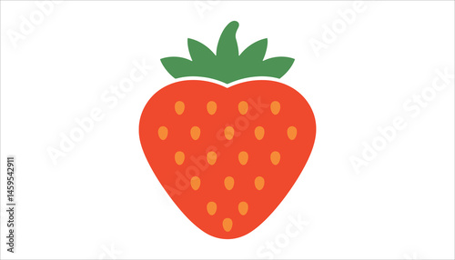 Fresh Strawberry Icon: Simple Flat Design with Green Leaves