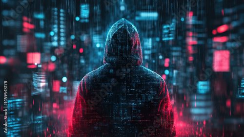 Anonymous Hacker Deciphering Code on Monitor, Back View, Hoodie, Intense Focus, Wide-Angle, Dynamic Lighting, Immersive Scene, Widescreen Wallpaper Concept, Cybersecurity Theme, Digital World Explorat