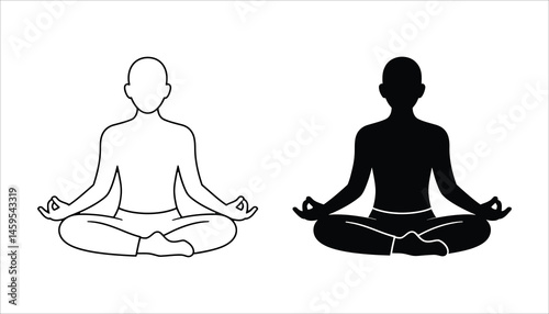 Meditation and Relaxation: Silhouette of Person Meditating in Lotus Position