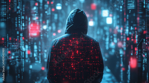 Anonymous Hacker Deciphering Code on Monitor, Back View, Hoodie, Intense Focus, Wide-Angle, Dynamic Lighting, Immersive Scene, Widescreen Wallpaper Concept, Cybersecurity Theme, Digital World Explorat