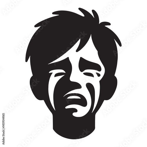 Expressive Crying Face silhouette, deep sorrowful lines – Crying Face illustration – Minimalist Crying Face vector – Crying Silhouette

