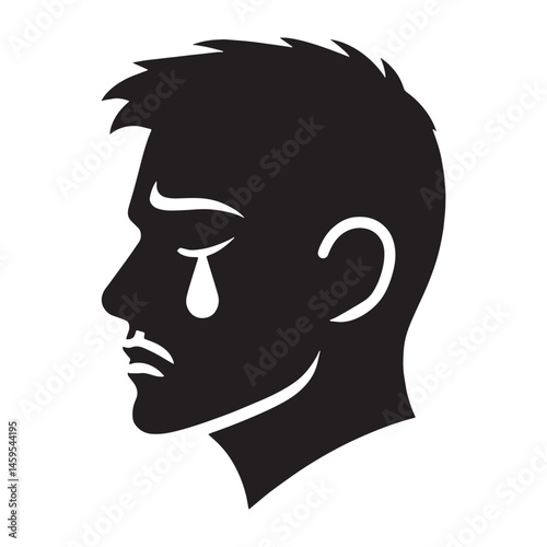 Vivid Crying Face silhouette, sorrow in every tear – Crying Face illustration – Minimalist Crying Face vector – Crying Silhouette

