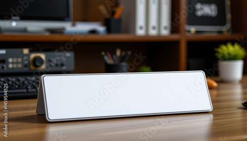 Wallpaper Mural shallow depth shot of desk nameplate with blank branding Torontodigital.ca