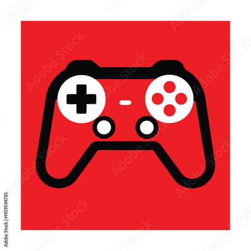 Simple illustration of a classic video game controller design on a red background
