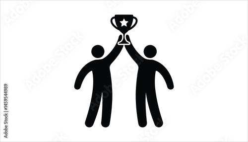 Teamwork and Achievement Two People Holding Trophy Together