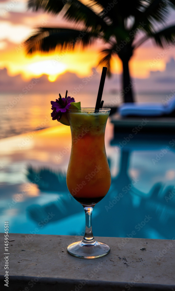 Tropical Cocktail Infinity Pool Stunning Beach Sunset Paradise