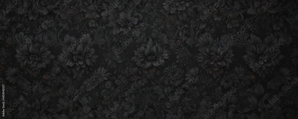 Fototapeta premium Luxurious black floral wallpaper, ornate charcoal pattern , stylish, luxury