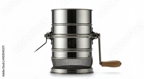 Stainless steel food grinder with wooden crank handle