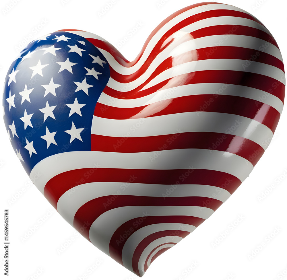 Fototapeta premium American flag heart Classic Glossy Heart Flag 3D png